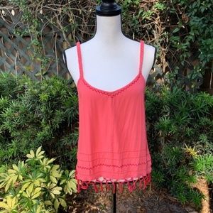 Aerie | Size M Pink/ Coral Braided Embroidered Tassel Adjustable Casual Tank Top
